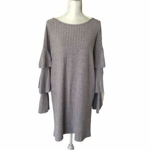 L Love Grey Layered Ruffle Sleeves Dress Size S